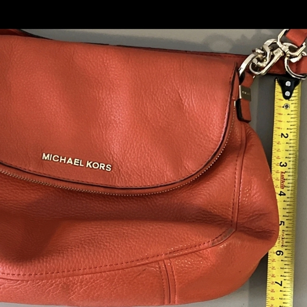 Michael Kors Purse Red Orange Bedford Leather Tassel Crossbody Bag Saddle - Picture 14 of 14